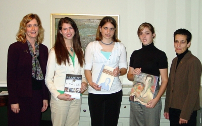 Four high school seniors recently received Phi Beta Kappa book awards at St. Mary's College of Maryland. Pictured from left to right are Lee Capristo, Director of Publications at SMCM, Sophia Traven of St. Mary's Ryken, Theresa Trossbach of Great Mills High, Allison Shafer of Leonardtown High, and Celia Rabinowitz, Director of the Library at SMCM. Not pictured is Caitlin Brooks of Chopticon High. Photo courtesy SMCM.