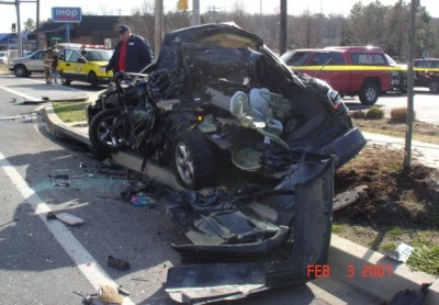 The Cadillac Catera pictured above was part of a six-car accident that injured a Five-Month-Old baby girl, her mother and several other drivers and passengers. Photo Courtesy of Hollywood Volunteer Fire Department.