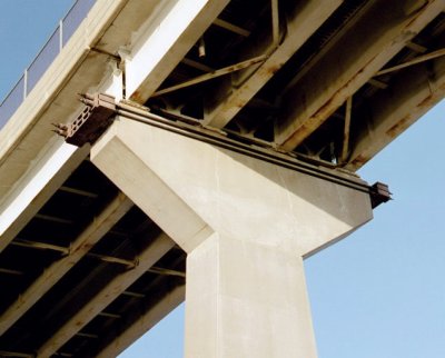 The Thomas Johnson bridge, which connects lower Calvert County to St. Mary's County, is no stranger to structural deficiencies. Several years after construction, design flaws were discovered which prompted the installation of the steel clamps pictured above to prevent the bridge from failing. SoMd.com file photo.