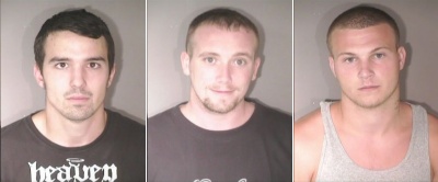 (From left to right) John Frantz, Larry Stine, and James Tippett, all of St. Mary's County, were arrested on July 16 and charged with the theft of catalytic converters that were cut from parked vehicles throughout the area in recent weeks. (Arrest photos)