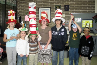 Winners of the Gale-Bailey Elementary School hat decorating contest. Students participated in a Dr. Seuss themed hat decorating contest to celebrate Read Across Charles County and Read Across America on Friday, February 27. (L-R) Joy Nichols, fourth grade; Taylor Murphy, second grade; Austin Robertson, kindergarten; Lauren Herbert, fifth grade; Kyle Batchelor, third grade; and Jalen Harris, first grade. (Submitted photo)
