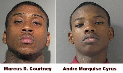 Marcus D. Courtney, 18, of Lusby, and Andre Marquise Cyrus, 17, of Hollywood, have been charged in connection with the Sept. 30 armed robbery of the Hollywood McKays grocery store. (Arrest photos)