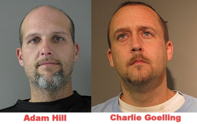 Adam Hill (on left) and Charlie Goelling were arrested today on drug-related charges after police executed a search warrant on a Mechanicsville home. (Arrest photos)