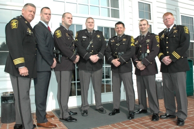 Sheriff Evans, Det. N. DeFelice (State's Attorney's Office Detective of the Year), Dep. J. Norton (Deputy of the Year), DFC K. Hall (Beach Dep. of the Year), Cpl. T. Smith (Supervisor of the Year), DFC R. Kreps (State's Attorney's Office Deputy of the Year), Lt. Col. T. Hejl.