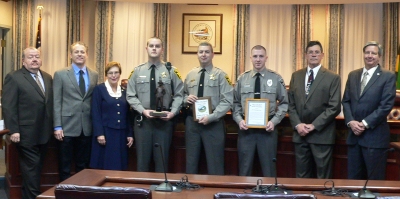 County Commissioners Clark, Weems, and Shaw; Dep. J. Norton (Dep. of the Year), Dep. M. Economes (Rookie of the Year), CO C. Gray (Correctional Officer of the Year), Comm. Nutter and Comm. Slaughenhoupt.