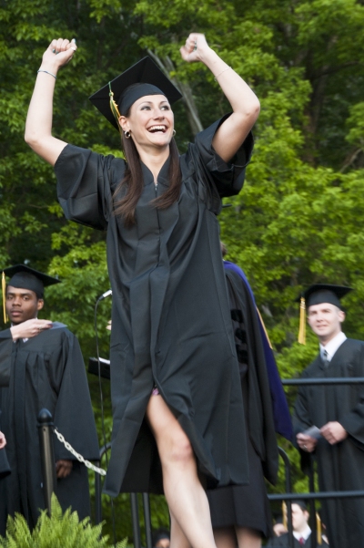 Shelby Matullo of Chesapeake Beach expresses jubilation during CSM's 52nd Spring Commencement in La Plata Thursday. (Photo: CSM)