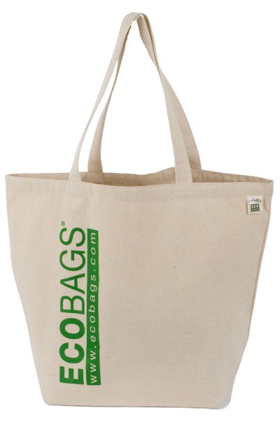 Plastic reusable shopping bags are petroleum-derived and may contain other contaminants, including lead, especially if they feature ornate designs or patterns. The safe bet is to use cloth bags, like the one pictured here from Eco Bags, because they are free of lead, they last for years, and they are easy to wash. (Credit: Eco Bags)