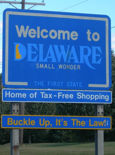 Welcome to Delaware sign which promotes their sales-tax-free shopping. Some Marylanders are telling their elected public servants that they'll hop to adjacent states to buy their goods if the state raises sales and use taxes once again. (Photo: jimmywayne via Flickr, Licensed under Creative Commons Attribution)