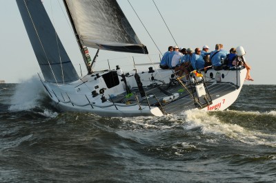 The Flying Jenny 7, skippered by David Askew, plies the bay during the 2011 Governor’s Cup Yacht Race. (Photo: Allen Clark/PhotoBoat.com)