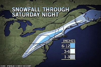 This map shows the expected storm total snowfall on non-paved surfaces through Saturday night. However, in the heaviest snowfall areas, a slippery, slushy accumulation is likely even on major highways. A few pockets within the heaviest snow band can receive from one to two feet of crushing snow with snowfall rates possible reaching 4 inches per hour.