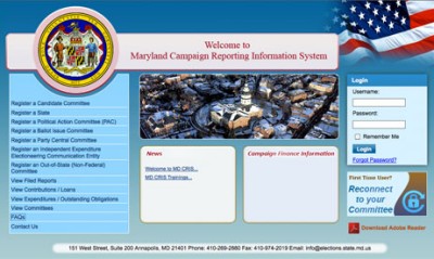 The new Maryland Campaign Reporting Information System website.