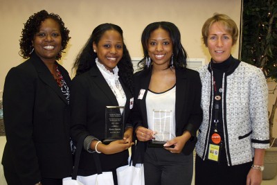 Career Research and Development (CRD) Students of the Year are Keona Daniels, center left, and Kayla Reynolds, center right. Also pictured are Alicia Pierce, left, North Point High School CRD teacher, and North Point Principal Kim Hill.