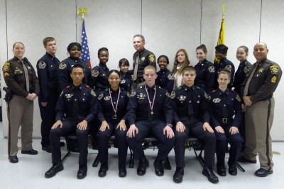 Front row, left to right: Gill-Jan Eleazar, Tiffany Butler (2nd place Criminal Justice), Ashton Brown (1st place Criminal Justice), Justin Craft and Carly Ford. Back row, left to right: Cpl. Chrissy Gilroy, Peter Hartmann, Elizabeth Burgess, Stephanie McCarter, Monica Garza, Sheriff Rex Coffey, Bethany Bowman, Kelsey Sweeney, Alexis Gibson, Alexis Washington, Jessica Sweeney and Cpl. Rhett Calloway. Not pictured: Raquel Swann.