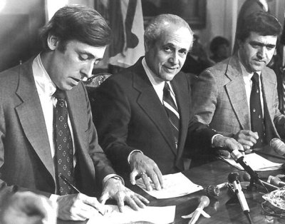 Rep. Steny Hoyer (left), former Governor Marvin Mandel (center), and Judge John Hanson Briscoe (right). Picture provided by "The Collection of John Hanson Briscoe.”