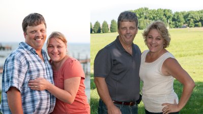 Before, left, and after photos of Tom and Carol Davis of Clements show that changes to their lifestyle—which include taking fitness classes at the College of Southern Maryland Leonardtown Wellness and Aquatics Center every day of the week—have made a difference in their lives.