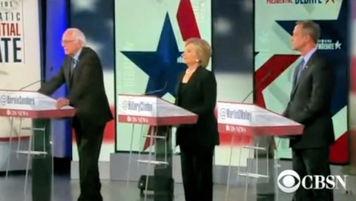 Bernie Sanders, Hillary Clinton and Martin O'Malley debate on CBS Nov. 14. (Screen capture)