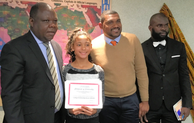 Pictured: (L-R) African Union ECOSOCC chairman H.E. Joseph Chilengi, Sierrah Remalia - GS Troop 6202, Motivational Speaker, Youth Advocate, & Author of "The Wealthy State of Mind," Dr. Garth Vickers, and Director of Conseil De La Jeunesse Congolaise de Washington, Noel Karl Lebondzo from the Congo Africa.