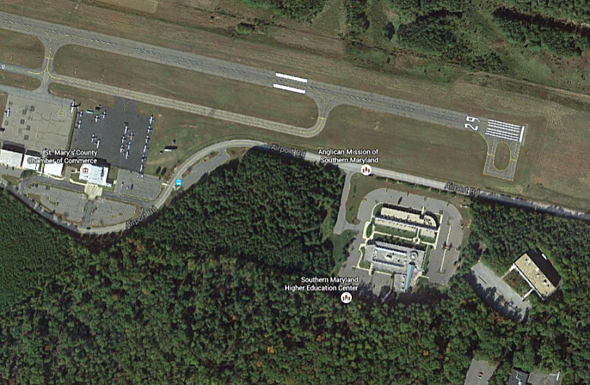 An aerial view of the Southern Maryland Higher Education Center (SMHEC) in California, St. Mary's Co. (Courtesy of Google Maps)
