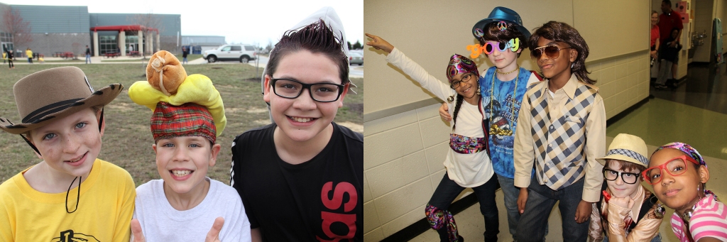 Left photo: Kate Akins, a Milton S. Somers Middle School sixth-grade student, left, Grant Winkler, a third graders at Mary H. Matula Elementary School and Kia Mann, a Somers sixth grader participated in the Destination Imagination tournament Saturday at North Point High School. "It's a fun and creative way to express yourself," Kate said. Right photo: J.P. Ryon Elementary School's Team McIver is made up of third grader Kalia Woods, third grader Trevor Bryant, fourth grader Jackson Taylor, third grader Nicholas Manco and fourth grader Ameila Ortiz. The team took part in the "Get a Club" challenge.