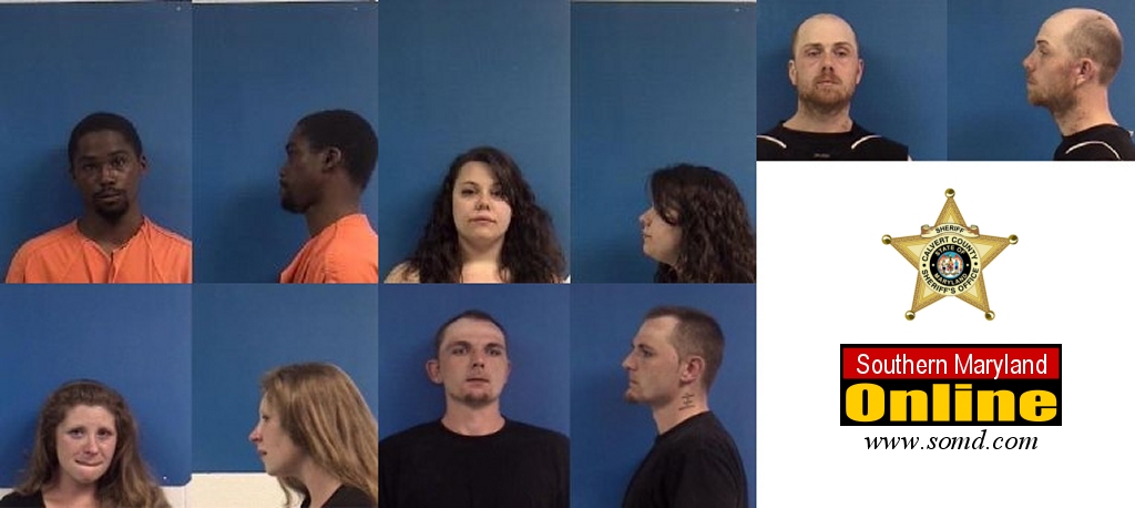 Top row: Chazze Le'Marco Hall, 25, of Huntingtown; Renee Eileen Hill, 23, of Lusby; David Lee Gray, 32, of Lusby. Bottom row: Kelly Melissa Branson, 27; and Nicholas Arthur Apostle, 28.