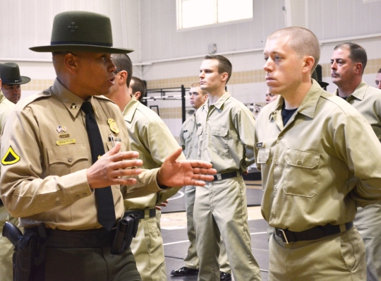Senior Officer Norris Shannon instructs the new recruits. (NRP Photo)