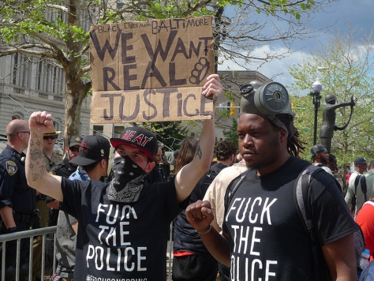 Baltimore MD, May 2, 2015. A rally and march in Baltimore after state's attorney Marilyn Mosby announced that six Baltimore Police Officers would be prosecuted in the death of Freddie Gray. (Photo: Susan Melkisethian, via FLickr, with Creative Commons BY-NC-ND 2.0 license)