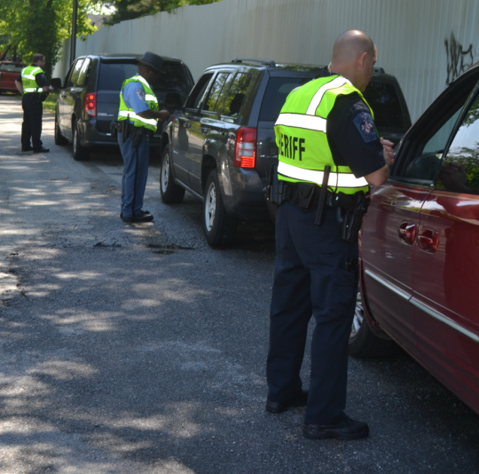 Deputies in St. Mary's speak with motorists who were stopped during a federally funded seat belt compliance operation. (Photo: St. Mary's Co. Sheriff's Office)