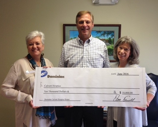 Michael Frederick, Vice President of LNG Operations at Dominion Cove Point, presents the ceremonial donation check to Jean Fleming, EdD, RN, Executive Director and Claire Piason, Director of Development. (Submitted photo)