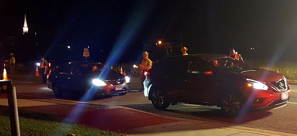 Troopers and La Plata PD officers work a weekend sobriety checkpoint in Charles Co. (Photo courtesy of MSP)