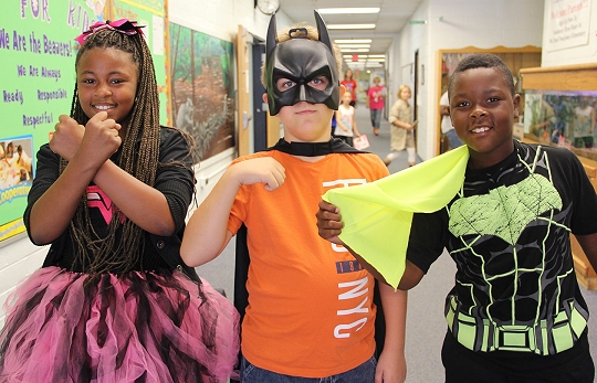 Mt. Hope/Nanjemoy Elementary School held a Spirit Week to celebrate Attendance Awareness Month. Among the themes were Pirate Day, Shades Day and Superhero Day. Students, including fifth graders Monique Daniel, left, Logan Burroughs and Todd Williams Jr., dressed as their favorite superheroes.
