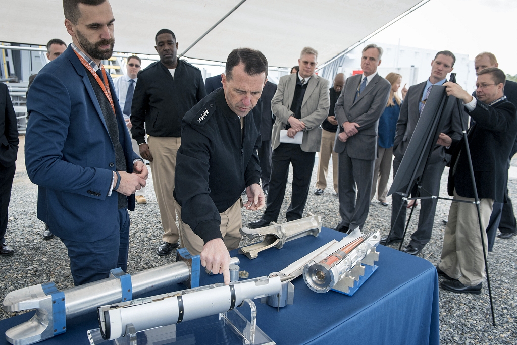 DAHLGREN, Va. (Jan. 18, 2017) Chief of Naval Operations (CNO) Adm. John Richardson visits Naval Surface Warfare Center Dahlgren Division (NSWCDD). During his visit, CNO held and all-hands call, and toured various labs and workspaces including electromagnetic launchers, hypervelocity projectiles, and directed energy weapons. NSWCDD's provides research, development, test and evaluation, analysis, systems engineering, integration and certification of complex naval warfare systems. (U.S. Navy photo by Mass Communication Specialist 1st Class Nathan Laird/Released)