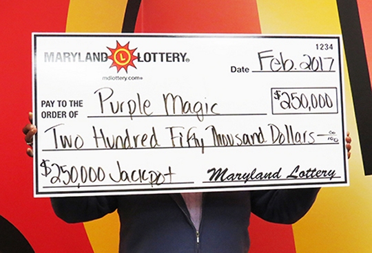 "Purple Magic" of Waldorf reinforced her love of the color purple by winning the top prize on the purple $250,000 Jackpot game. (Photo courtesy Md. Lottery)
