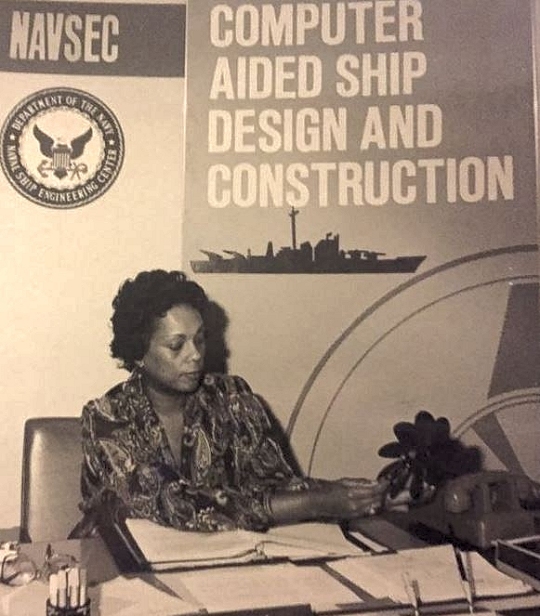 Raye Montague - the Navy's 'hidden figure' - works at her Naval Ship Engineering Center office in this undated photograph. Montague was the keynote speaker at a National Women's History Month Observance held at Naval Support Facility Dahlgren in April 2017. "I thought about all of things that happened to me in my career - all the doors that I had opened and glass ceilings that I broke," she recounted at the observance. "I didn't realize that I was breaking glass ceilings back then. I was just doing what had to be done." Montague was the first person to design a U.S. Navy ship and served as the Program Manager of Ships (PMS-309) for the Naval Sea Systems Command Information Systems Improvement Program. (Photo courtesy Raye Montague)