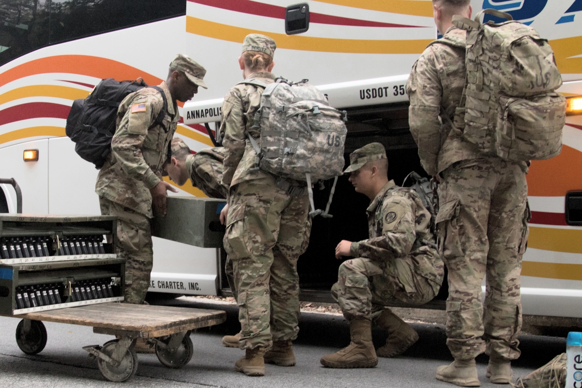 Members of the Maryland National Guard's 729th Quartermaster Composite Supply Company prepare to deploy. (Photo: Governor's office)