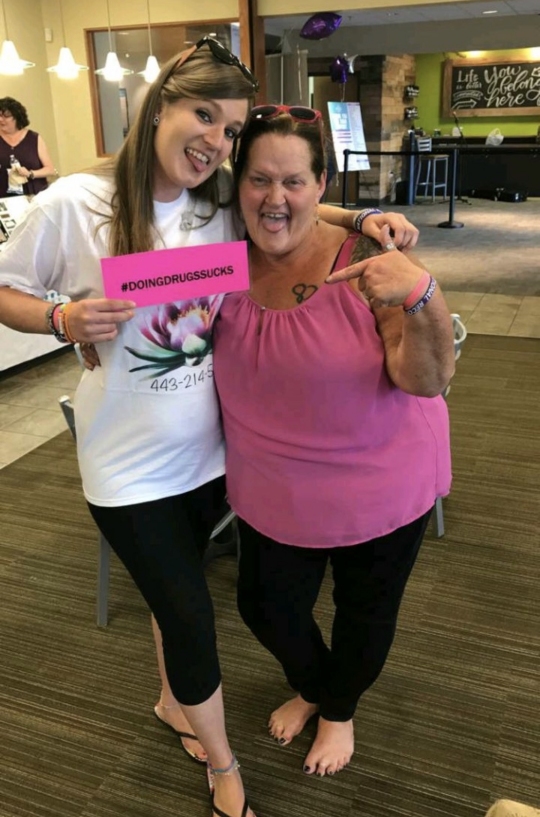 Jenna Keefer poses with Angel Traynor, a recovery-housing director in Anne Arundel County. They met while Keefer was in treatment and have both struggled with drug addiction during their lifetimes. (Photo courtesy Jenna Keefer).