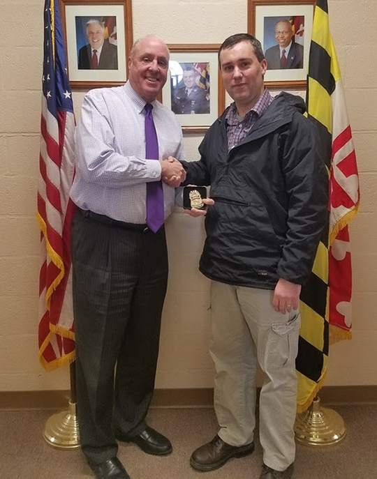 State Fire Marshal Brian Geraci (left) congratulates John A. Nelson on his promotion to Deputy Chief State Fire Marshal. (Submitted photo)