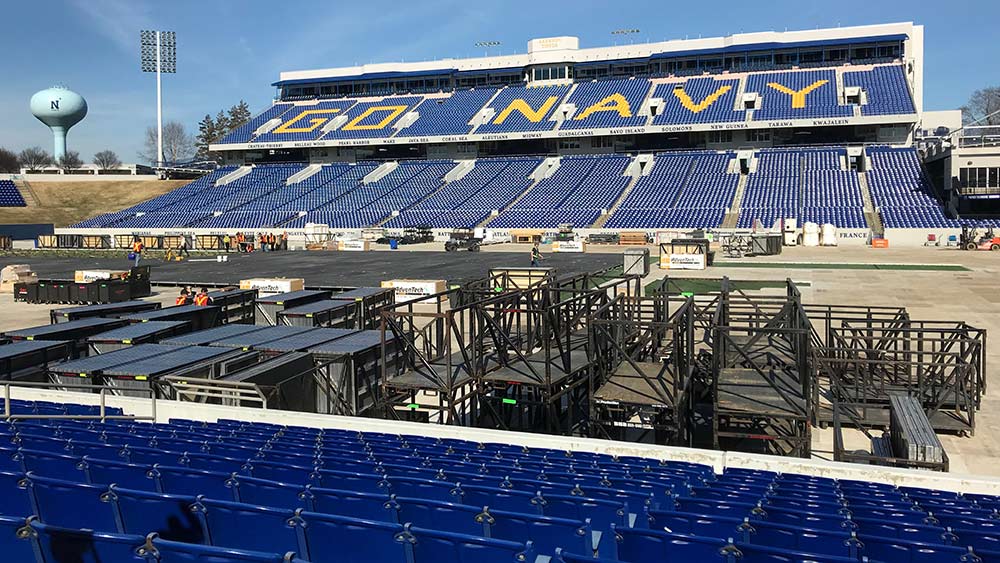 ANNAPOLIS - The Washington Capitals will play the Toronto Maple Leafs outdoors at Navy-Marine Corps Memorial Stadium. Construction of the playing surface began this week. (Photo: Julia Karron)