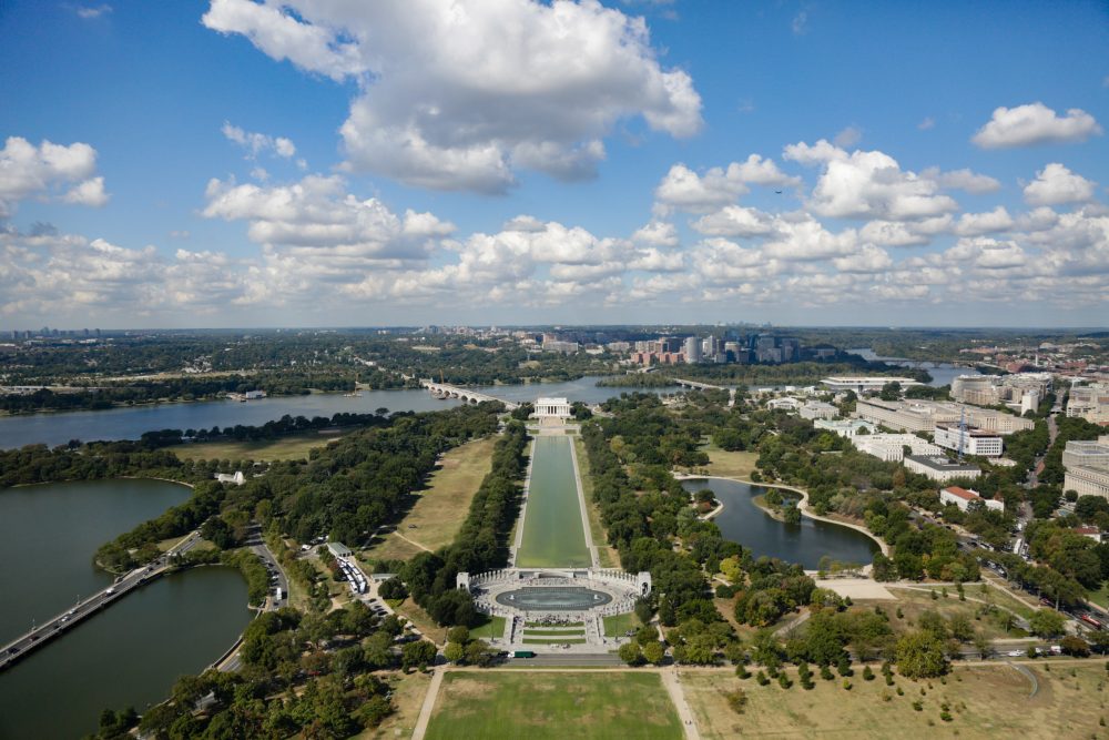 A view of the Lincoln Memorial from the top of the Washington Monument. With the grand reopening of the monument, visitors will be able to see multiple views overlooking some of the capital’s most notable landmarks. (Photo: Heather Kim)