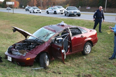 2007 Ford Focus was involved in a single vehicle accident that left the driver dead. Photo: Bryan Jaffe, County Times.