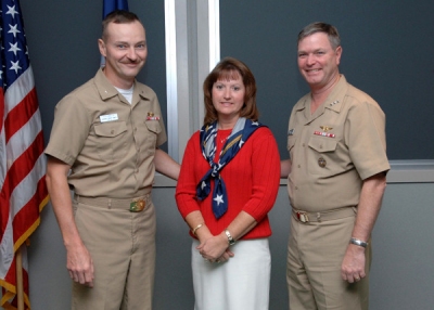 Rear Adm. Charles “Grunt” Smith, Mrs. Roberta Smith and Vice Adm. Walter Massenburg, Commander, NAVAIR.