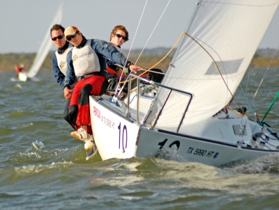 St. Mary's College of Maryland sailors won the ICSA National Sloop title. From left to right are Valen Smith, Derick Vranizan and John Loe. (Photo credit: GTSphotos)