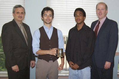 CSM honored student leadership, involvement and commitment at the annual Student Government Association awards banquet April 26. From left are CSM President Brad Gottfried, President’s Cub recipient Nathan Hurry, Vice President’s Cup recipient Jamie Adams and Vice President of Student and Instructional Support Services Bill Comey. (Submitted photo)