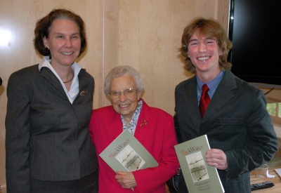 SMCM Associate professor of anthropology Julia King (left), director of the SlackWater Center, is pictured with contributor Catherine “Kitty” Barnes and student editor Zach Pajack ’09 during the release of the newest SlackWater edition. (Submitted photo)