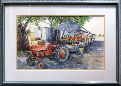 A close-up view of Allen's original work, Trossback Farm Stand.