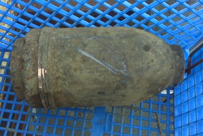 This Civil War era military projectile was discovered in the St. Andrew's Landfill Tuesday morning by county employees. State and military bomb technicians safely neutralized the device. (Photo: Md. State Fire Marshal)
