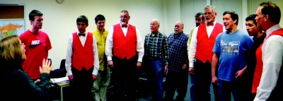 Southern Maryland Sound rehearses Tuesday night on the College of Southern Maryland Leonardtown Campus. The group is open to men of all ages who want to come make a noise. [Click photo for larger rendition] (Photo: Sarah Miller)