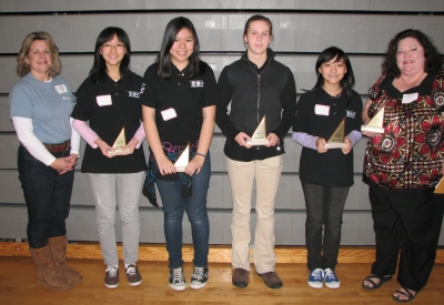 Spring Ridge Middle School from St. Mary's County won second place in the team competition of the MATHCOUNTS event. From left are coach Tamarah Dishman, Sharlene Chiu, Megan Yuen, Sarah Carty, Belinda Chiu, and coach Gina Clark. Belinda Chiu also placed first in the countdown round of the event. (Submitted photo)