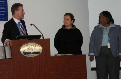 Dr. Michael J. Martirano, superintendent of schools, welcomes Ms. Sinem Ozyagci (center) to St. Mary’s County. Ms. Ozyagci teaches English to students in Kusadasi, Turkey, and is shadowing teacher in the school system for one month. Dr. Martirano and Ms. Ozyagci are joined by Dr. Linda Lymas, SMCPS supervisor of world languages and services to English language learners. (Submitted photo)