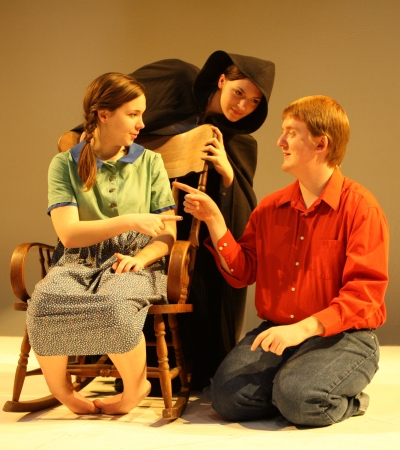 From left to right, actors Katie Henry, Briana Manente, and Chris Murk deal with exclusion and the longing to belong in the St. Mary’s play “Mother Hicks.” (Photo: Bill Wood)