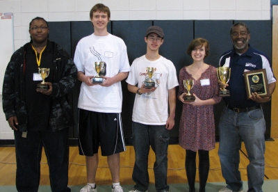 La Plata High School took first place in the Southern Maryland Regional High School Computer Bowl. Pictured from left are team members Geordan Lane, Matt Koontz, Alex Smith, and Alexandria Bendebba, and coach Richard Williams. (submitted photo)